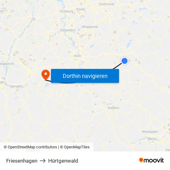 Friesenhagen to Hürtgenwald map