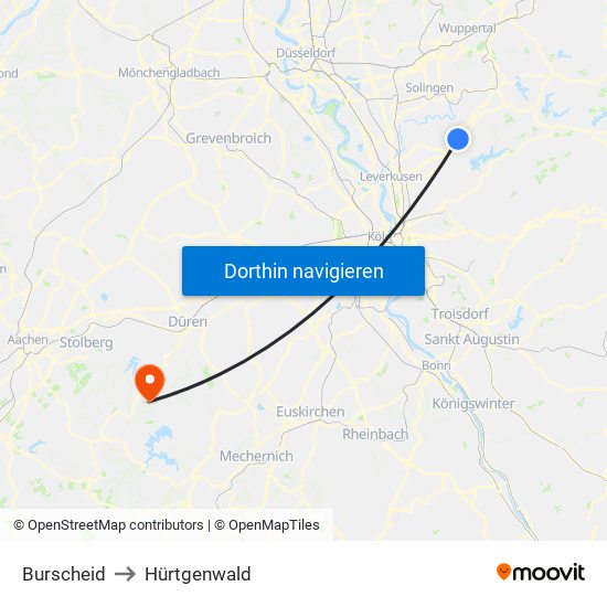 Burscheid to Hürtgenwald map