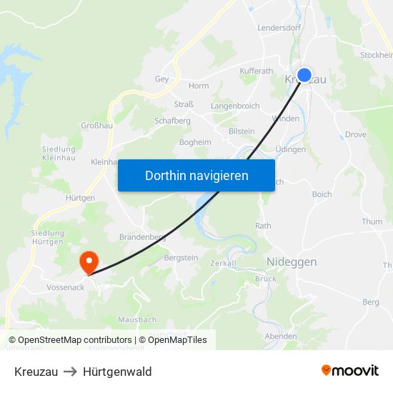 Kreuzau to Hürtgenwald map