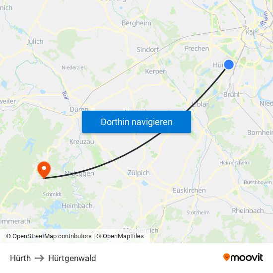 Hürth to Hürtgenwald map