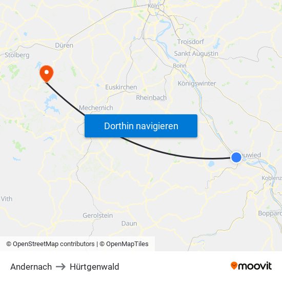 Andernach to Hürtgenwald map