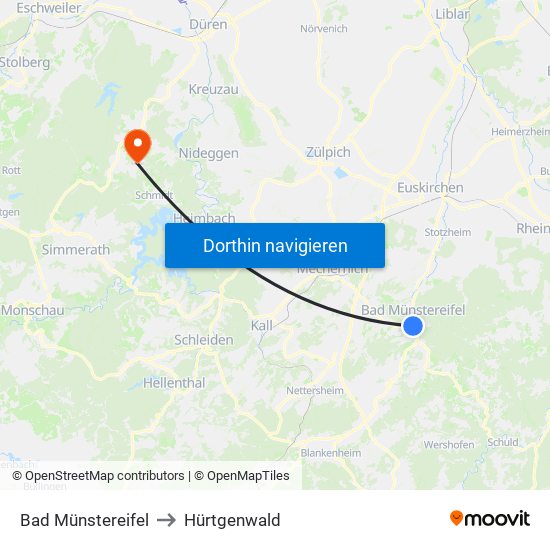 Bad Münstereifel to Hürtgenwald map