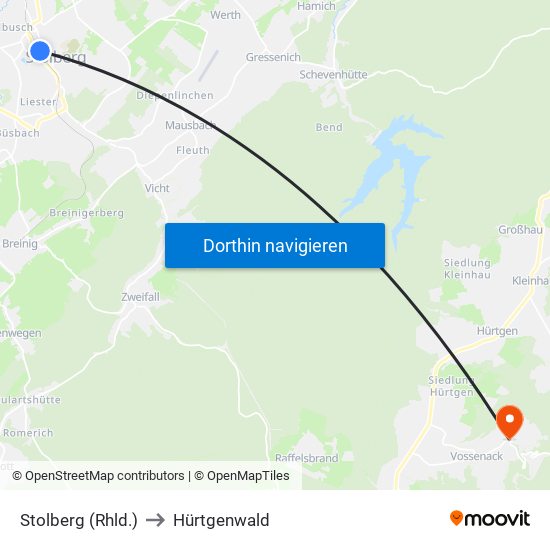 Stolberg (Rhld.) to Hürtgenwald map