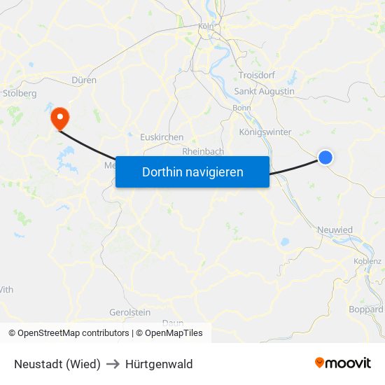 Neustadt (Wied) to Hürtgenwald map