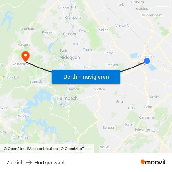 Zülpich to Hürtgenwald map