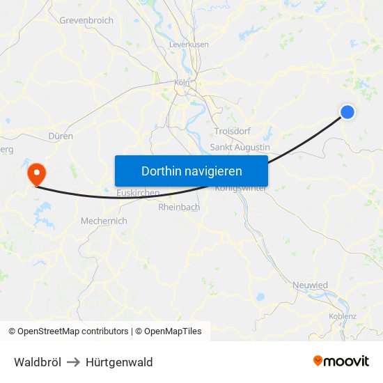 Waldbröl to Hürtgenwald map