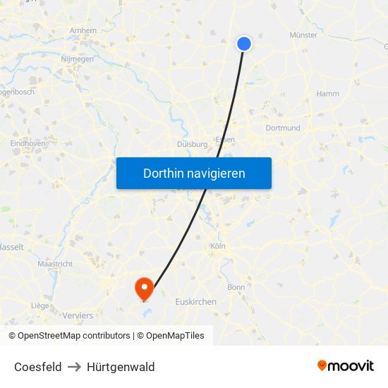 Coesfeld to Hürtgenwald map