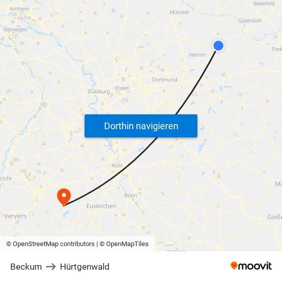 Beckum to Hürtgenwald map