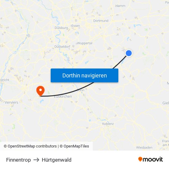 Finnentrop to Hürtgenwald map