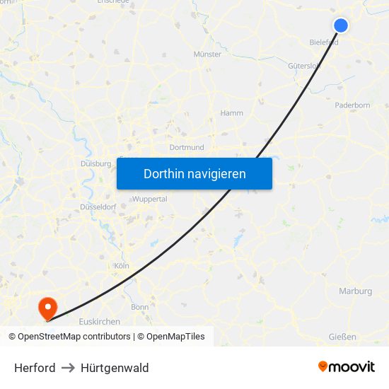 Herford to Hürtgenwald map