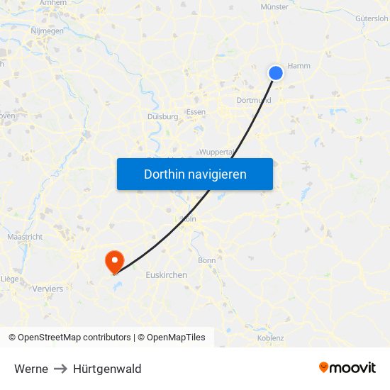 Werne to Hürtgenwald map