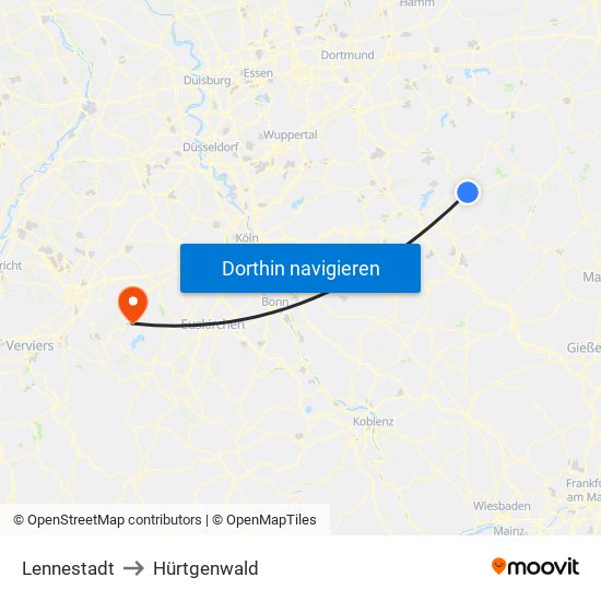 Lennestadt to Hürtgenwald map