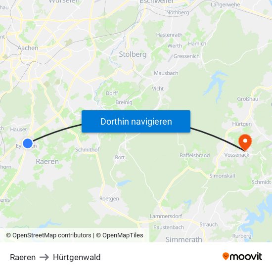 Raeren to Hürtgenwald map