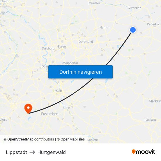 Lippstadt to Hürtgenwald map