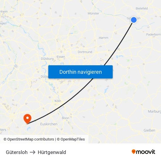 Gütersloh to Hürtgenwald map