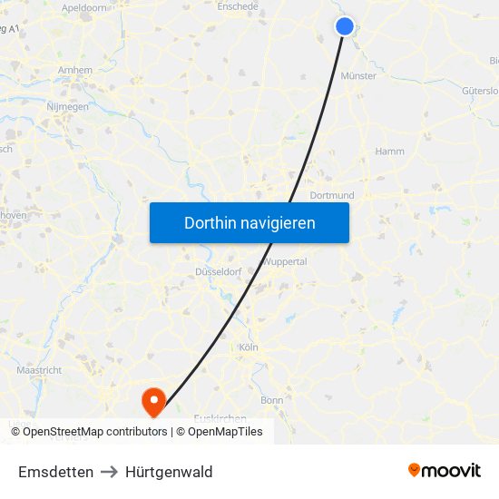 Emsdetten to Hürtgenwald map