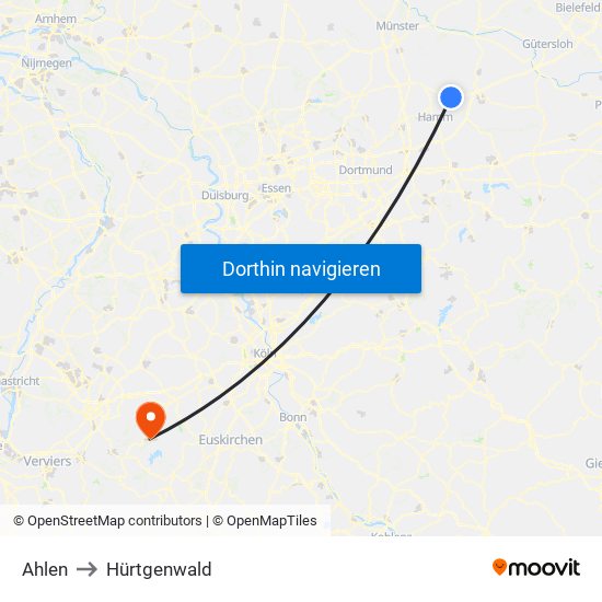 Ahlen to Hürtgenwald map