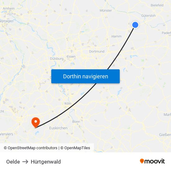 Oelde to Hürtgenwald map