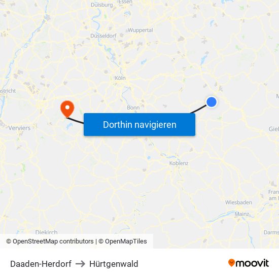 Daaden-Herdorf to Hürtgenwald map