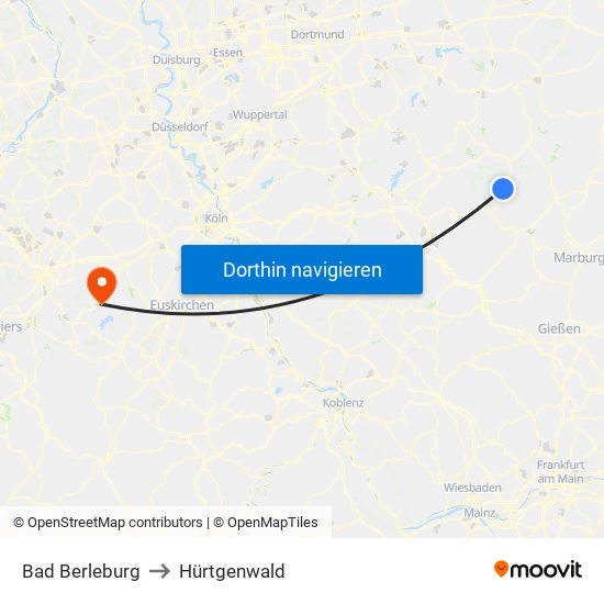 Bad Berleburg to Hürtgenwald map