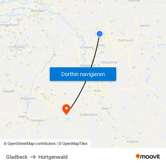 Gladbeck to Hürtgenwald map