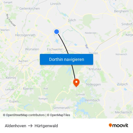 Aldenhoven to Hürtgenwald map