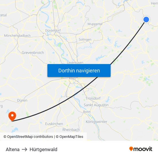 Altena to Hürtgenwald map