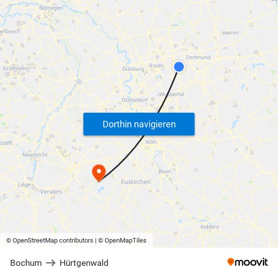 Bochum to Hürtgenwald map