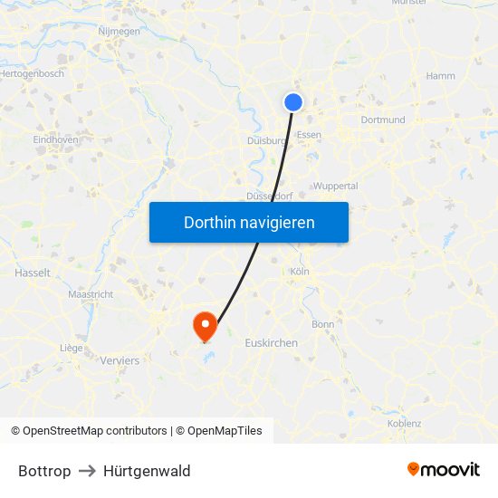 Bottrop to Hürtgenwald map
