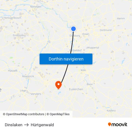 Dinslaken to Hürtgenwald map