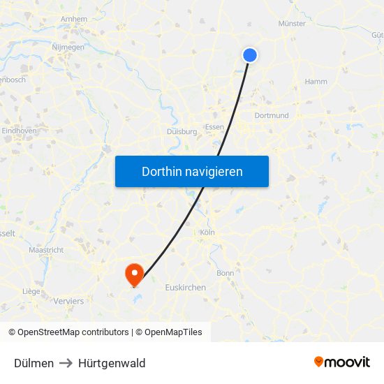 Dülmen to Hürtgenwald map