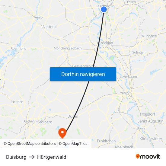 Duisburg to Hürtgenwald map