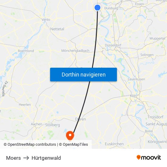 Moers to Hürtgenwald map