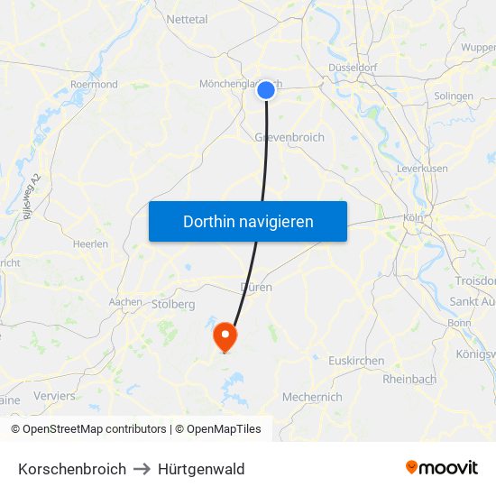 Korschenbroich to Hürtgenwald map