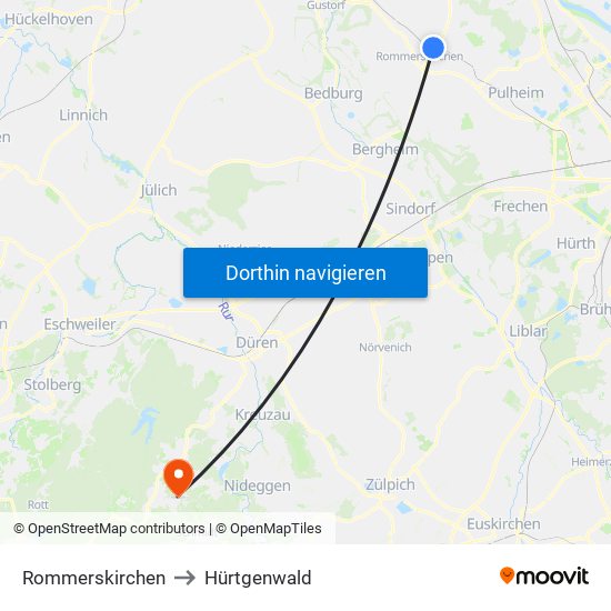 Rommerskirchen to Hürtgenwald map