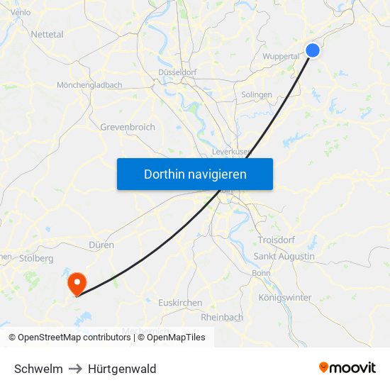 Schwelm to Hürtgenwald map