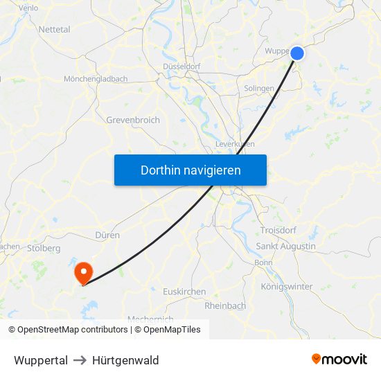 Wuppertal to Hürtgenwald map