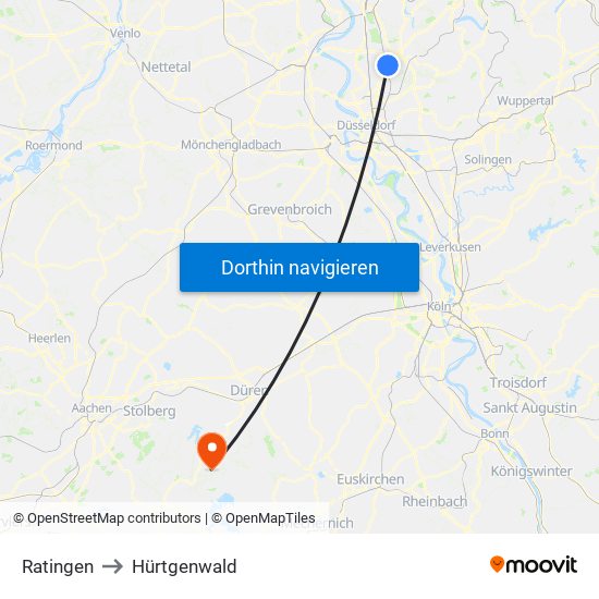 Ratingen to Hürtgenwald map