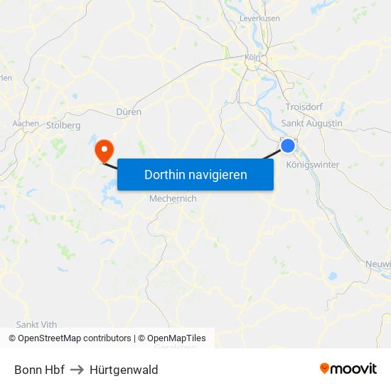Bonn Hbf to Hürtgenwald map