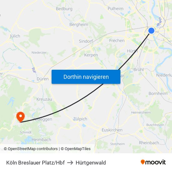 Köln Breslauer Platz/Hbf to Hürtgenwald map