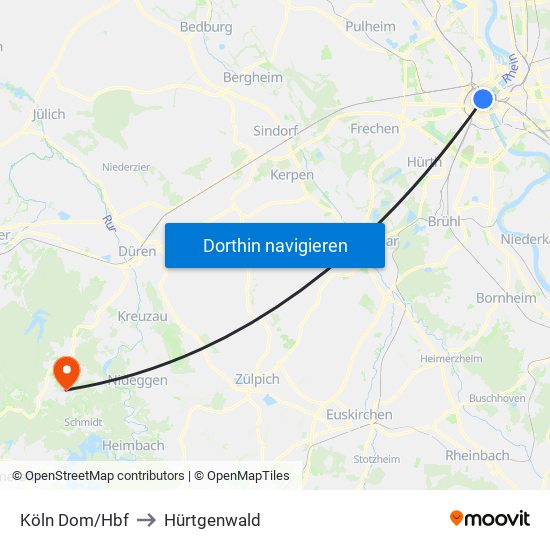 Köln Dom/Hbf to Hürtgenwald map