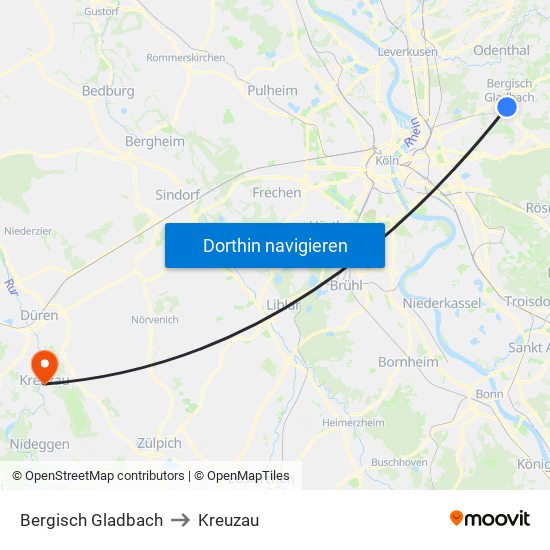 Bergisch Gladbach to Kreuzau map