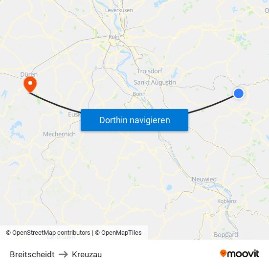 Breitscheidt to Kreuzau map