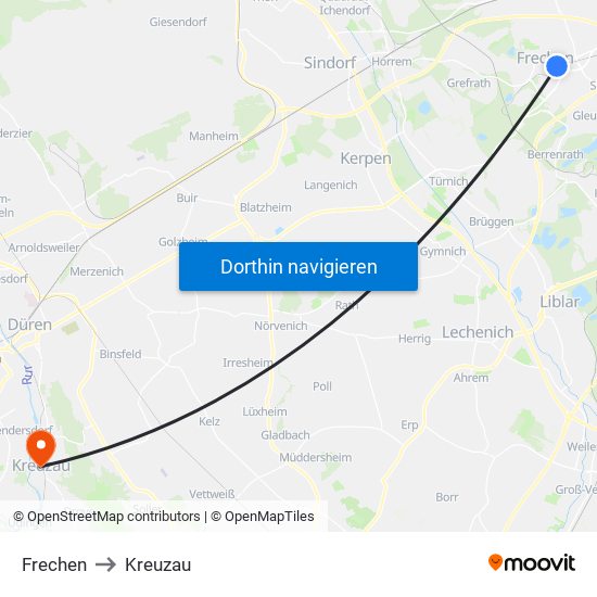 Frechen to Kreuzau map