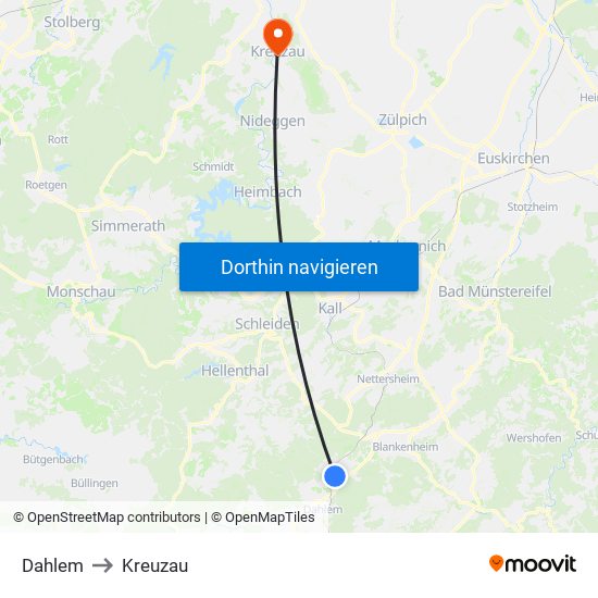 Dahlem to Kreuzau map