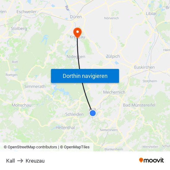 Kall to Kreuzau map