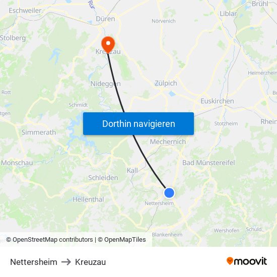 Nettersheim to Kreuzau map