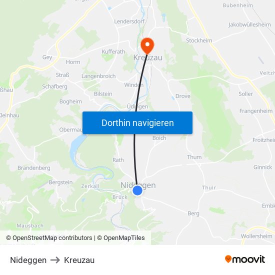 Nideggen to Kreuzau map