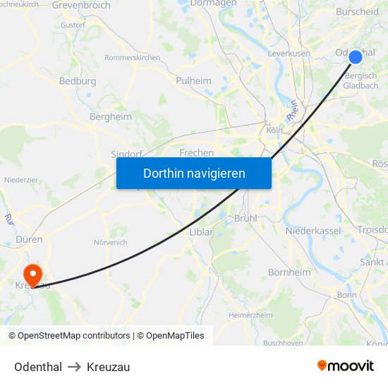 Odenthal to Kreuzau map