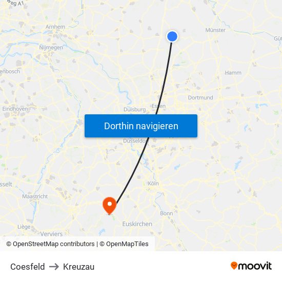 Coesfeld to Kreuzau map